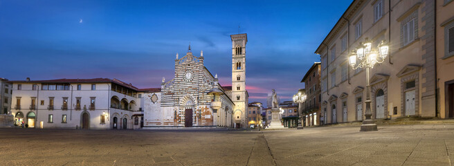 Prato, Italy - Panorama of Piazza del Duomo square at dusk