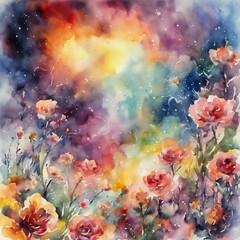 Obraz na płótnie Canvas stunning romantic storm of watercolor with flowers, intense, dynamic, stylized, colorful, contemporary art, detailed, high resolution