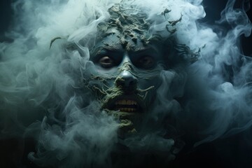 man face between smoke - monster face out of smoke - fantasy background, halloween, horror background