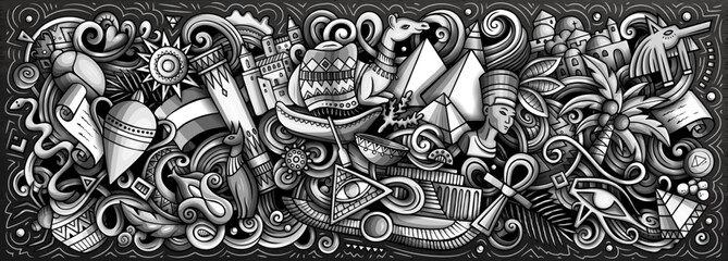 Egypt doodle cartoon funny banner