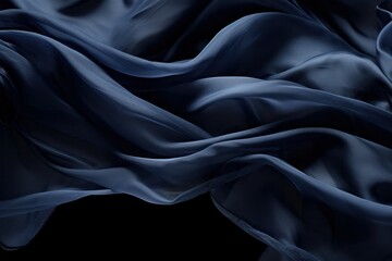 Fototapeta premium navy blue fabric blowing in the wind on black background