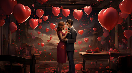 Valentines Day Celebrations - Romantic Couple - Love in the Air - Love Background Wallpaper - Generated by AI