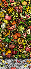 Cartoon vector doodle Fresh Fruits banner background