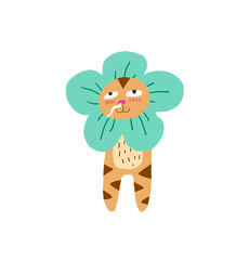 flower-headed cat, illustration, cute, playful