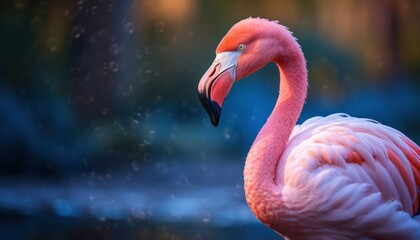 beautiful portrait of a flamingo bird with a blurred background