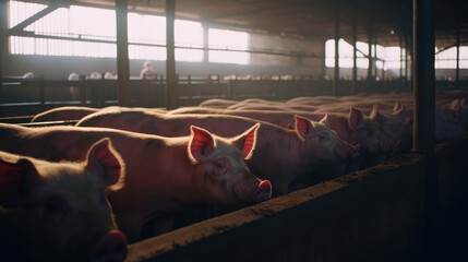 Élevage de cochons en batterie dans une porcherie - obrazy, fototapety, plakaty