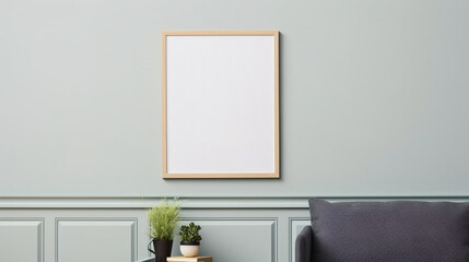 Fototapeta na wymiar Mock up poster frame in modern beige home interior, Scandinavian style. generative ai