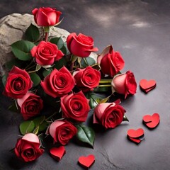 Fototapeta na wymiar bouquet of roses and heart
