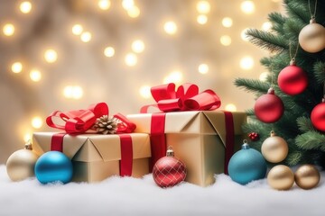 christmas background with gift boxes and balls