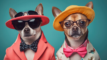 Fototapeta premium A pet duo looking fabulous in their stylish and lively outfits