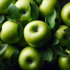 Fresh green Granny Smith apples fruit background image. ai generative