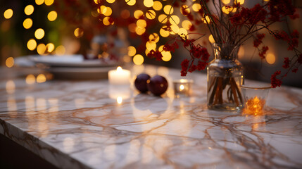 A festive autumn dinner table setting with pumpkins, candles, ready for a Thanksgiving feast, Christmas feast, Happy new year feast 