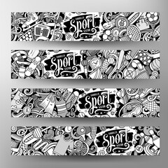 Fototapeta premium Sports cartoon doodle banners set