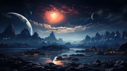 Foto op Canvas Remote celestial body with eerie landscapes and cosmic background. AI generate illustration © PandaStockArt