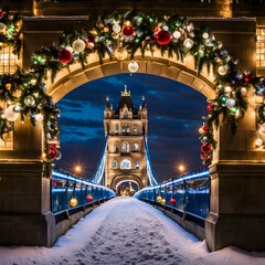 snowy city with christmas lights - 678203908