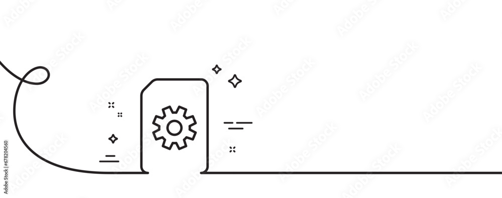 Poster document management line icon. continuous one line with curl. information file with cogwheel sign. p