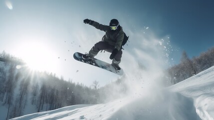 A snowboarder executing a trick midair no face  AI generated illustration