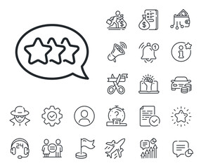 Feedback rating sign. Salaryman, gender equality and alert bell outline icons. Stars line icon. Customer satisfaction symbol. Stars line sign. Spy or profile placeholder icon. Vector