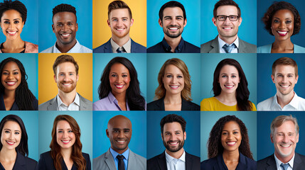 Mosaic of smiling ethnically diverse business people portraits
