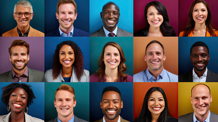 Mosaic of smiling ethnically diverse business people portraits - Powered by Adobe