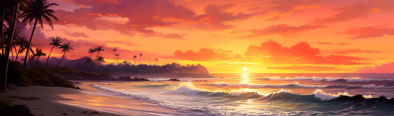 Sunset on the beach. Generative AI