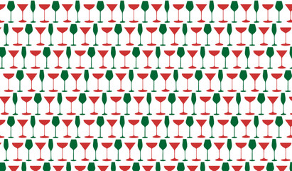seamless vector pattern with wine glasses. cocktail glasses pattern in red and green colors. alcohol drinks background or wallpaper. christmas party pattern 