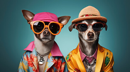 A pet duo looking fabulous in their stylish and lively outfits