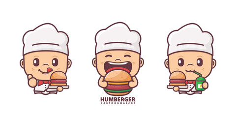 cute chef cartoon mascot with hamburger