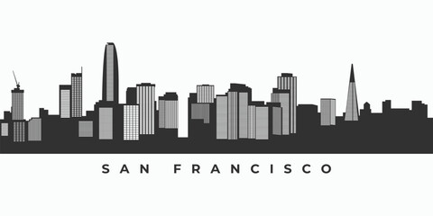 San Francisco city skyline silhouette. California skyscraper landscape in vector format - obrazy, fototapety, plakaty