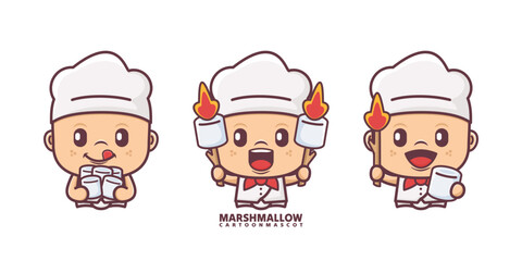 cute chef cartoon mascot with marshmallow