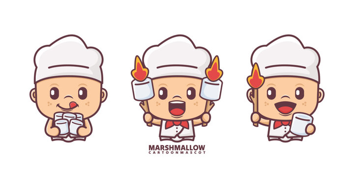 cute chef cartoon mascot with marshmallow
