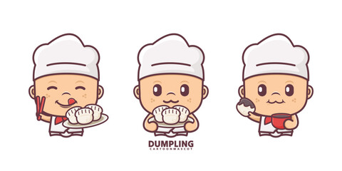 cute chef cartoon mascot with dumpling