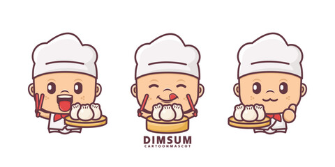 cute chef cartoon mascot with dimsum