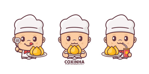 cute chef cartoon mascot with coxinha