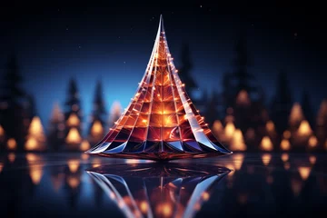 Foto op Canvas modern Christmas tree Beautiful glossy shiny with neon glow with futuristic design elements © Irina Flamingo