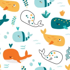 Tuinposter Seamless pattern with cute whales © nafanya241