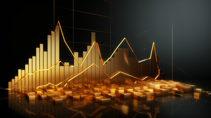 Gold price graph board with the price rising high has a finger pointing .Ai Generated