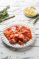 raw chopped pieces of salmon
