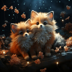 Obraz premium A magical Valentine's night with two woodland foxes