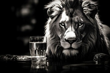 Intriguing Intensity: Monochromatic Lion Stare in Striking Detail