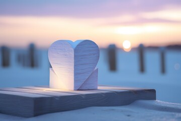 Moonlit Affection: White Heart Stone Bathed in Violet Hues