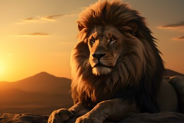 Regal Dusk: Majestic Lion Overseeing the Kingdom