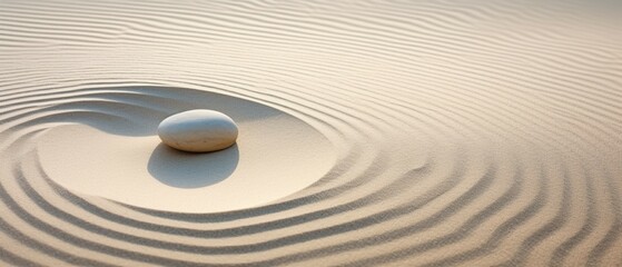 Fototapeta na wymiar Mindful Harmony: Stone Resting in Circles on the Sandy Shore