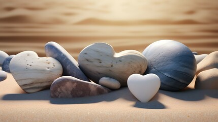 Love's Embrace: Heart-Shaped Stones on the Serene Shore