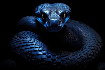 Blue snake with scales close-up. - obrazy, fototapety, plakaty