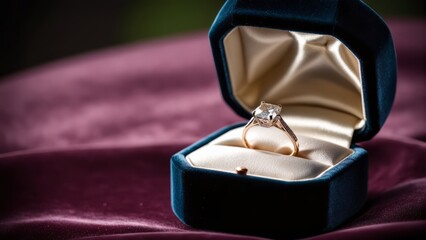 Diamond Engagement Ring inside a ring box - obrazy, fototapety, plakaty