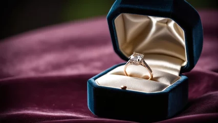Foto op Canvas Diamond Engagement Ring inside a ring box © FadedNeon