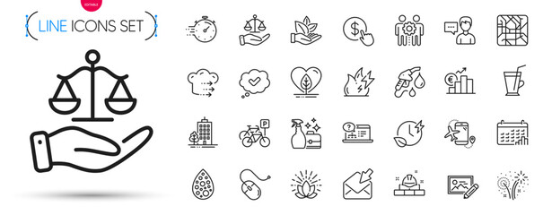 Pack of Flights application, Person talk and Skyscraper buildings line icons. Include Euro rate, Calendar graph, Food delivery pictogram icons. Employees teamwork, Petrol station. Vector