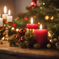 Obraz na płótnie Canvas christmas decoration with candles and christmas tree