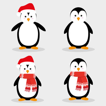 Collection of Christmas Penguin. Vector Illustration